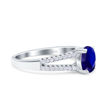 Split Shank Halo Oval Wedding Ring Simulated Blue Sapphire CZ 925 Sterling Silver
